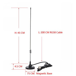 Dualband Mobile Antenna 2m/70cm VHF/UHF Ham Radio, 137-149, 437-480 Mhz, Magnet Base PL-259 Connector, 10 Ft RG58 Cable